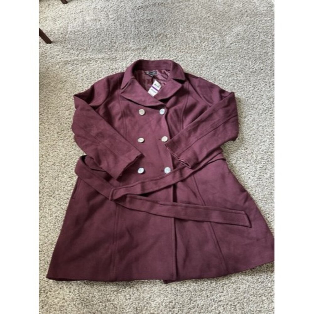 inc international concepts Womens Burgundy Peacoat Belted Pocket Casual Size XXL